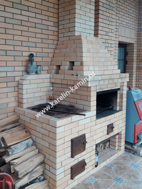 Фотография печи-барбекю №253 Барбекю-камин плитой для казана